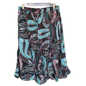 Vintage Paisley Midi Skirt Womens Plus Size 18 Black Green Lined Boho
